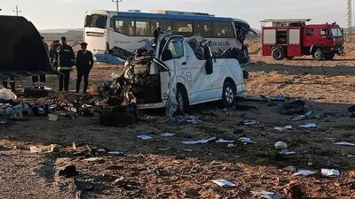 Rescuers work at the site of a bus crash in South Sinai, Egypt, 08 January 2022. EPA