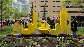 Al Qalam: Poets in the Park art installation at Elizabeth H Berger Plaza in New York's Financial District honouring Little Syria. Photo: New York City Department of Cultural Affairs