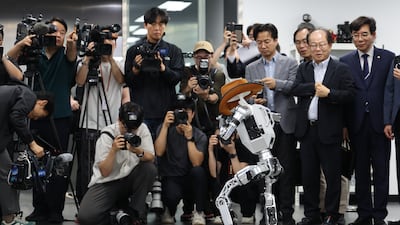 A robot is demonstrated during the M.AX Conference at Robotis in Seoul, South Korea on May 29. South Korea occupies a critical position in the global AI supply chain. EPA