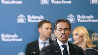 Mohamed Alabbar, the chairman of Emaar Properties and board member of Eagle Hills, speaks during a press conference after a signing ceremony for the Belgrade Waterfront project. Darko Vojinovic / AP Photo