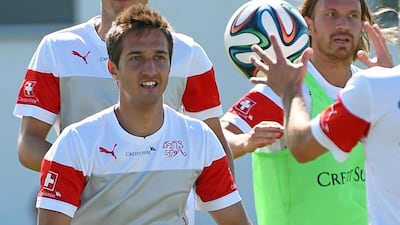 Switzerland's Fabian Schar shown at a training session on June 23, 2014 during the 2014 World Cup. Anne-Christine Poujoulat / AFP