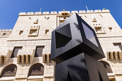 Khalid Al Banna’s public installation The Path is among the large-scale works greeting visitors across Art Dubai’s 20th edition at Madinat Jumeirah. Antonie Robertson / The National