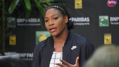 Serena Williams answers questions at a media session on Thursday ahead of the WTA Indian Wells tournament. Mark J Terrill / AP / March 13, 2015