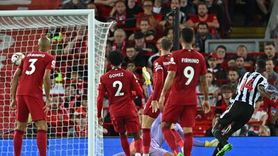Alexander Isak scores on his Newcastle debut. AFP
