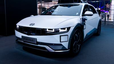 A Hyundai Ioniq 5 Robotaxi concept car on display. Getty Images