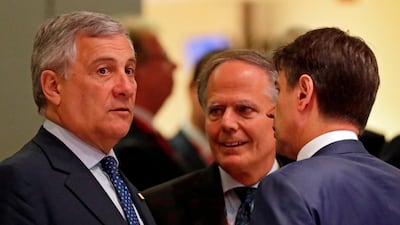 Pictured from left to right are Antonio Tajani, the President of the European Parliament; Enzo Moavero Milanesi, Italy’s Foreign Minister; and Italian Prime Minister Giuseppe Conte. AFP