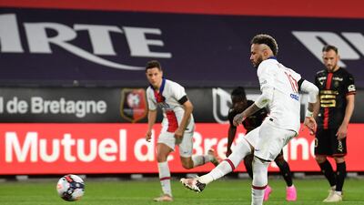 PSG forward Neymar scores from the penalty spot during the 1-1 draw with Rennes at the Roazhon Park Stadium. AFP
