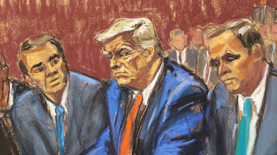 This courtroom sketch shows Donald Trump at his arraignment at a federal court in Miami, Florida. Reuters