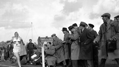 Britain's Roger Bannister, a 25-year-old medical student, breaks the tape to become the fastest miler in the world, at the Iffley Road track, Oxford, England, May 6, 1954. Bannister, runnning for the Amateur Athletic Association against Oxford University, became the first man to break the four minute mile, clocking 3 minutes, 59.4 seconds. AP Photo