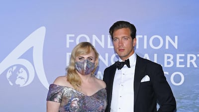 Rebel Wilson, wearing Rene Ruiz Collection, and Jacob Busch attend the Monte Carlo Gala For Planetary Health on September 24, 2020. Getty Images