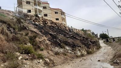 The burnt embankment near a Lebanese village. Image @LebarmyOfficial via Twitter