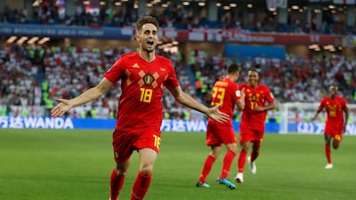 Adnan Januzaj celebrates after scoring the opening goal for Belgium against England in their World Cup Group F contest. Alastair Grant / AP Photo
