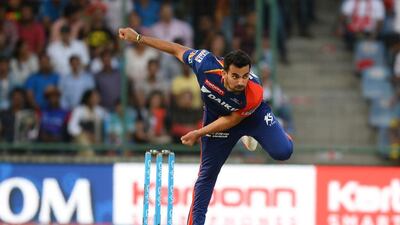 Delhi Daredevils captain Zaheer Khan bowls during the 2016 Indian Premier League (IPL) Twenty20 cricket match between Delhi Daredevils and Mumbai Indians at The Feroz Shah Kotla Stadium in New Delhi on April 23, 2016. Sajjad Hussain / AFP