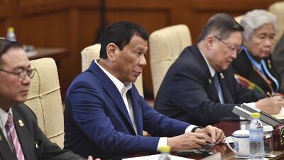 Philippine President Rodrigo Duterte speaks during a meeting with Chinese Premier Li Keqiang, not pictured, at the Diaoyutai State Guesthouse on April 25, 2019 in Beijing, China. Getty Images