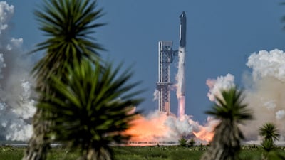 The SpaceX Starship and Super Heavy v3 Booster lift off on a test flight from the SpaceX launch complex in Starbase, Texas. Reuters