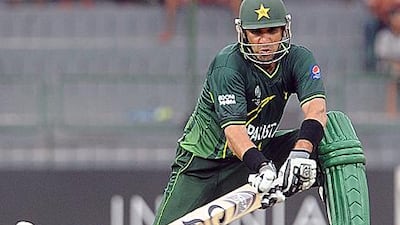 Misbah-ul-Haq plays a shot during Pakistan's Group A win against Canada at the World Cup.