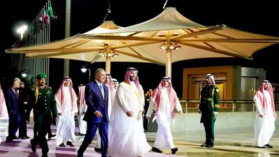 Iraq's Prime Minister Mustafa Al Kadhimi with Crown Prince Mohammed. AFP