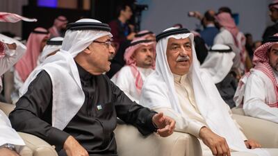 President and CEO of Saudi Aramco Amin Nasser peaking with former finance minister Ibrahim Abdulaziz Al Assaf. EPA