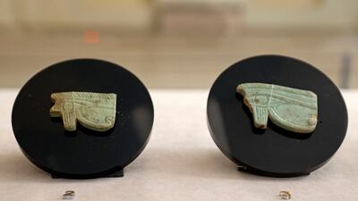 Antiquities repatriated from Switzerland on display at Iran's National Museum in Tehran on April 16, 2022.