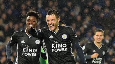 Leicester City's Jamie Vardy celebrates as the Foxes beat Brighton 2-0. AFP