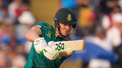 South Africa's David Miller plays a shot during the ICC Men's Cricket World Cup match between New Zealand and South Africa in Pune, India. AP