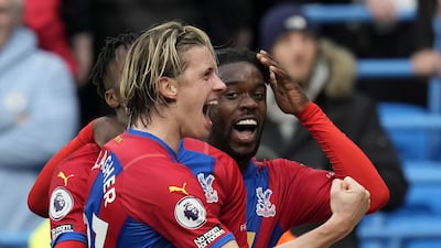 Conor Gallagher celebrates after scoring the second. EPA