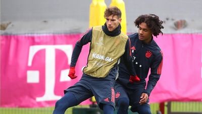 Bayern Munich's Leon Goretzka shields the ball from Joshua Zirkzee. Reuters