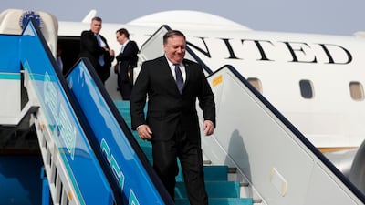 Mike Pompeo arrives in Ankara, Turkey. Pool via AP
