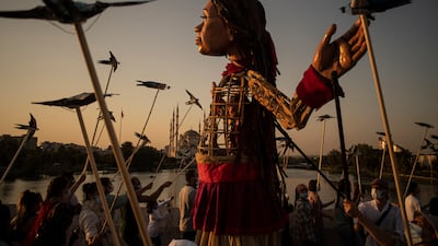 After setting off from Turkey, the 3.5 metre puppet carried on through through Greece, Italy, Switzerland, Germany, Belgium and France before arriving in the UK on 18 October. Photo: Andre Liohn