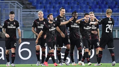 Zlatan Ibrahimovic celebrates with his teammates. EPA