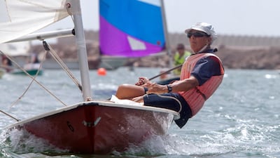 Barbara Couldray, 77, has been sailing since 1981 and won two of the three races held at the RAK Sailing Club in Ras al Khaimah, June 3, 2011. Jeff Topping / The National