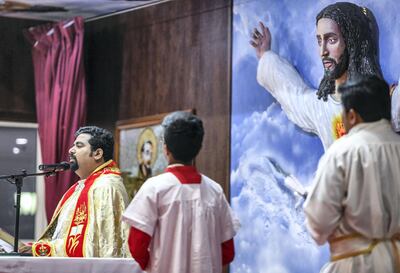 The chapel, with its larger than life mural of Jesus, is a departure from more traditional places of worship. Khushnum Bhandari for The National