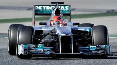 Michael Schumacher drives during a training session at Catalunya’s racetrack in Montmelo, near Barcelona, yesterday. The German is one of six world champions preparing for the 2012 season.