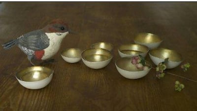 Silver leaf lined bowls, from £15 (Dh88) each, Emma Grant at Roost Living.