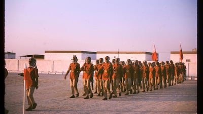 The Abu Dhabi Defence Force marching in their new uniforms in 1966