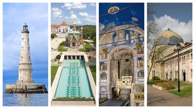 From left: Cordouan Lighthouse, Mathildenhohe Darmstadt, Scrovegni Chapel and Vichy. Unesco