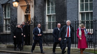 Conservative MP Danny Kruger exits 10 Downing Street with members of the New Conservatives following a breakfast meeting with British Prime Minister Sunak. EPA