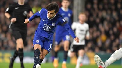 Joao Felix of Chelsea takes a shot against Fulham. EPA