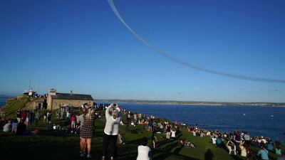 The Red Arrows fly over Carbis Bay and St Ives during the G7 summit. AP