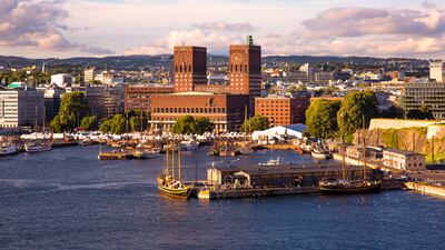Oslo City Hall and the waterfront seen in the Norwegian capital. Norway was first on the list.