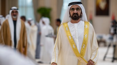 Sheikh Mohammed at Mushrif Palace. The Rulers prayed for the UAE to enjoy lasting stability and prosperity, state news agency Wam reported. Abdulla Al Neyadi / UAE Presidential