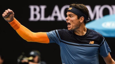 Milos Raonic of Canada reacts after defeating Stan Wawrinka of Switzerland in their fourth round match on day eight of the Australian Open tennis tournament in Melbourne, Australia, 25 January 2016. Filip Singer / EPA