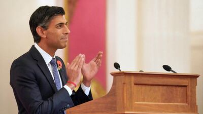 Prime Minister Rishi Sunak delivers a speech at an event hosted by King Charles III at Buckingham Palace. Reuters