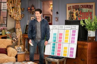 Ross (David Schwimmer) recreats a quiz game in the same format as the one that saw Rachel and Monica lose their apartment in season 4 of 'Friends'. Courtesy HBO Max