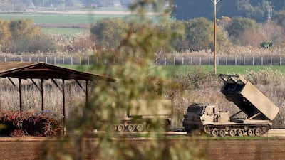 Israeli multiple rocket launchers are deployed in the Upper Galilee in northern Israel near the border with Lebanon. AFP