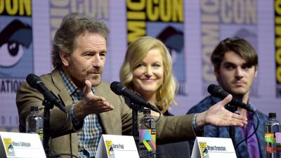 Bryan Cranston with his co-stars on the Breaking Bad 10th Anniversary panel at Comic-Con International in San Diego last year. Richard Shotwell / AP