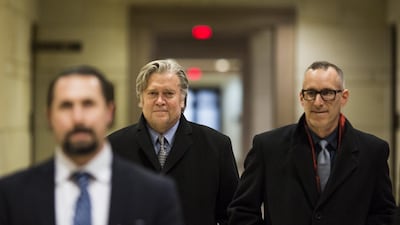 Steve Bannon leaves after testifying before the House Intelligence Committee on Capitol Hill in Washington D.C. on Tuesday, January 16, 2018. Zach Gibson / Bloomberg