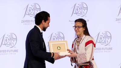 Winner Vladimir Nazor School (Europe) at the Zayed Future Energy Prize awards ceremony. Chris Whiteoak / The National