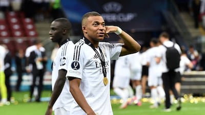 Real Madrid's Kylian Mbappe celebrates. Reuters