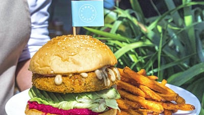 Common Grounds' avocado burger, with an avocado and chickpea patty, beetroot hummus, vegan mayo, served with either sweet potato fries or salad.